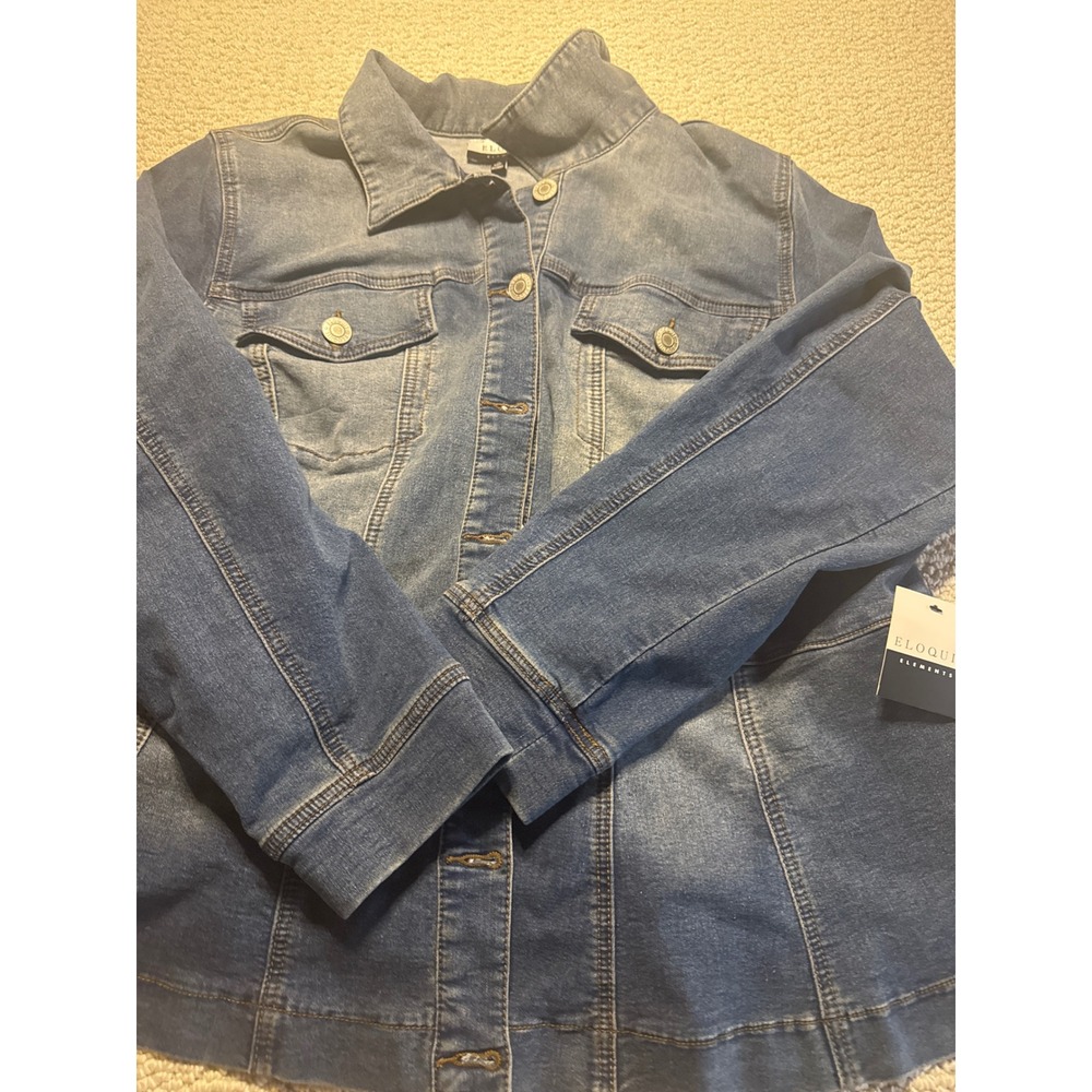 Eloquii Elements Blue Denim Jean Jacket Size 22 Plus Size Long Sleeve Button Up